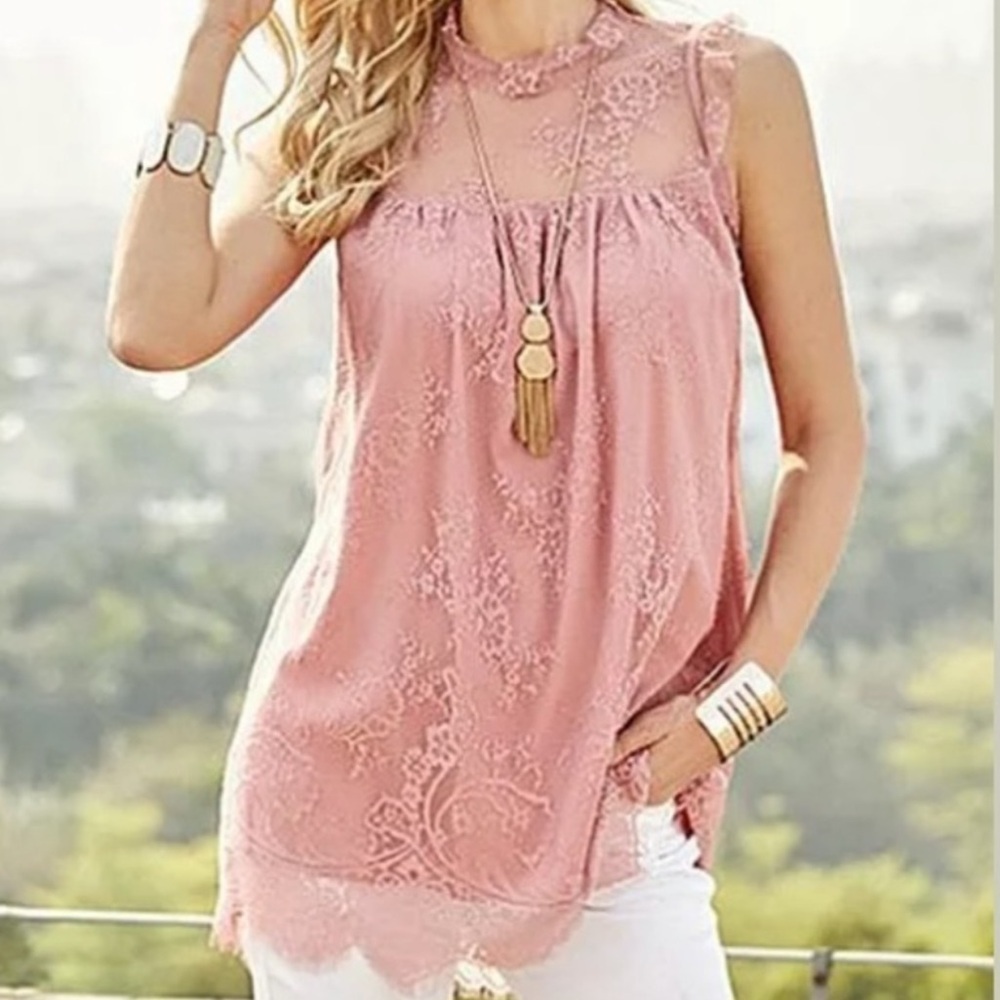Suzanne Betro Dusty Rose Romantic Lace Tunic Blouse | Size 2X